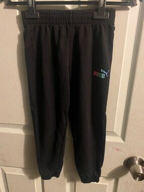Puma Black Kids Jogger Sweatpants with Rainbow Logo Accent